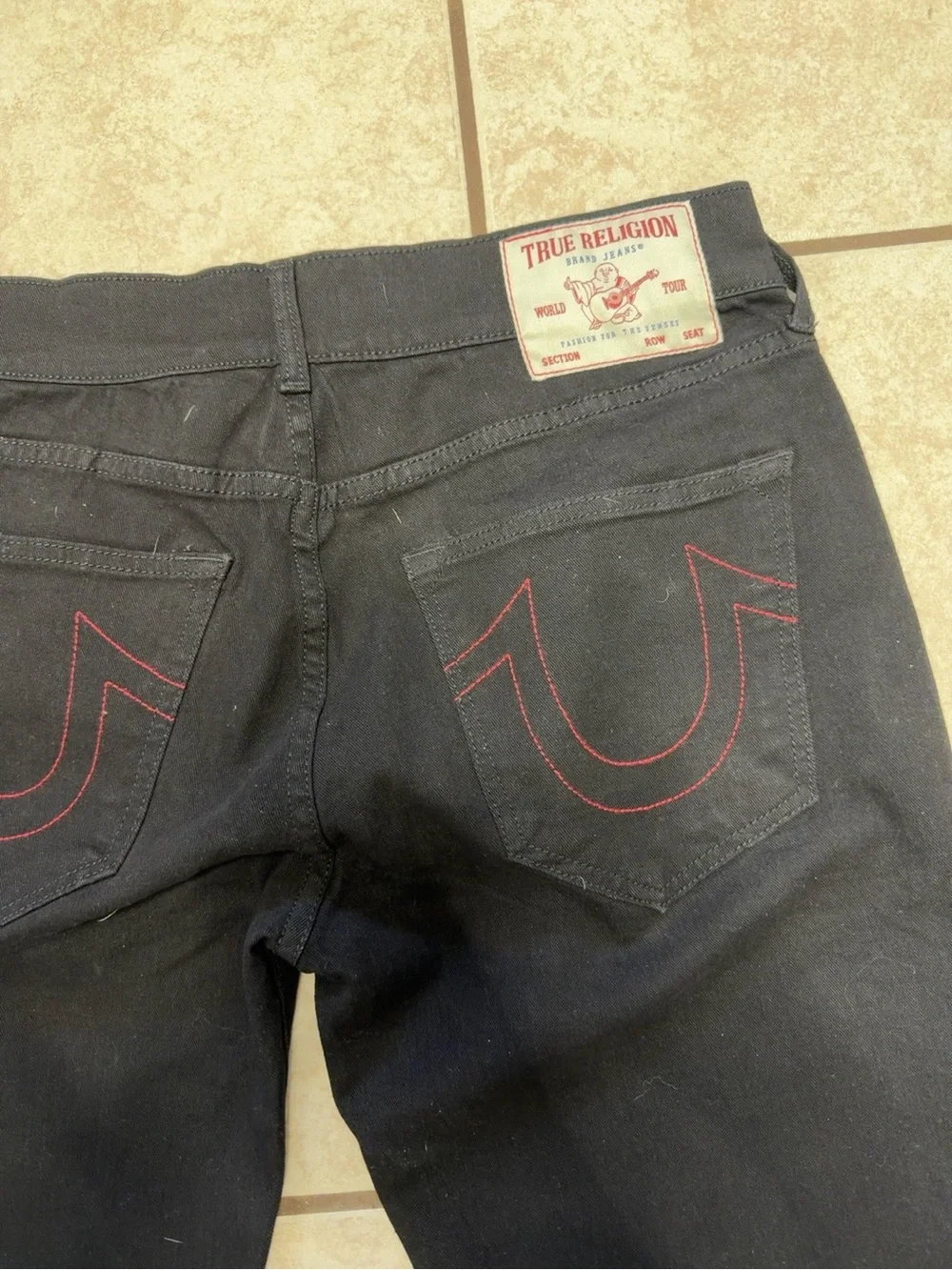 True Religion Geno Relaxed Slim Black Jeans Red Stitch Men’s 34